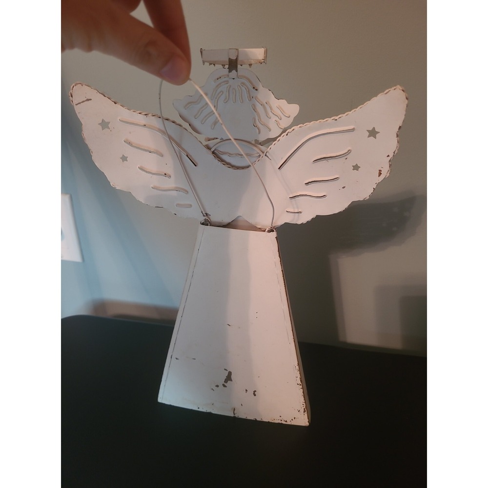 Vintage white tin /metal angel‎ with Snowflake 14" - Picture 5 of 13